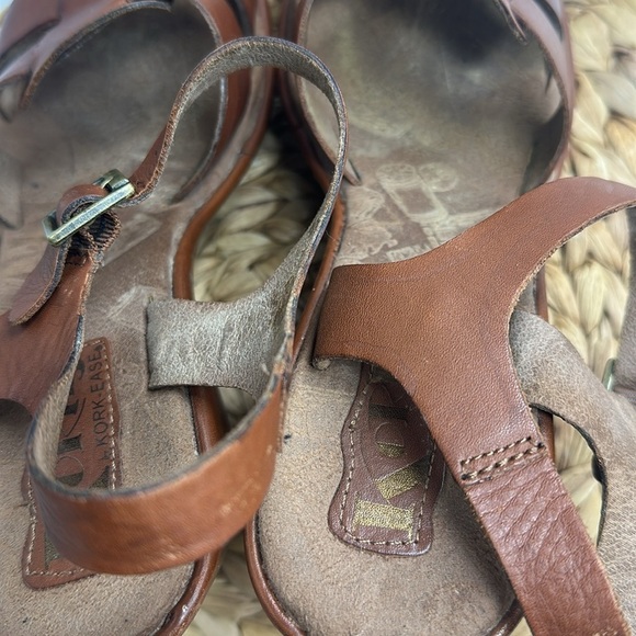 Korks Genuine Cognac  Leather Straps Uppers Comfort Wedge Sandal Size 9 - Picture 7 of 9